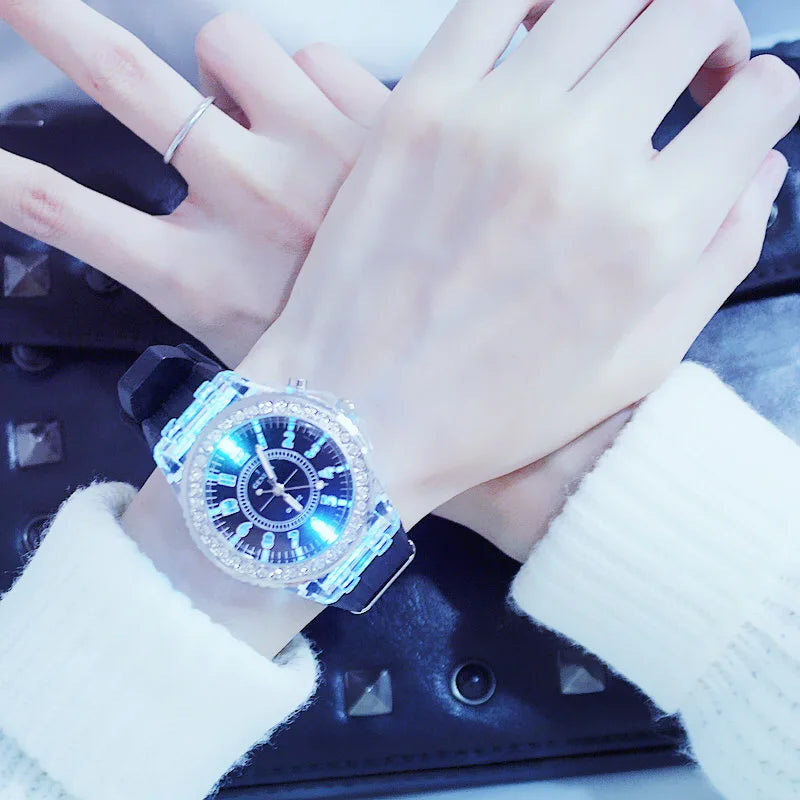 LED Flash Luminous Watch 7-Color Light Unisex Jelly Wristwatch