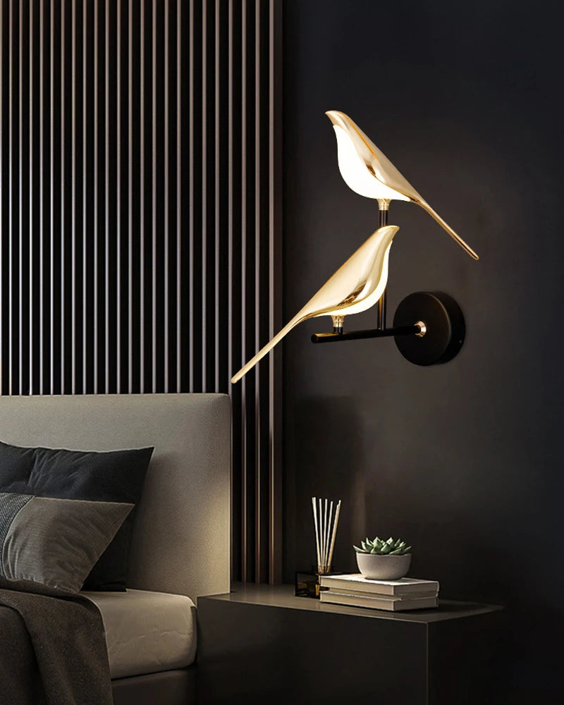 Magpie Bird LED Wall Lamp – 360° Rotating Bedside Light