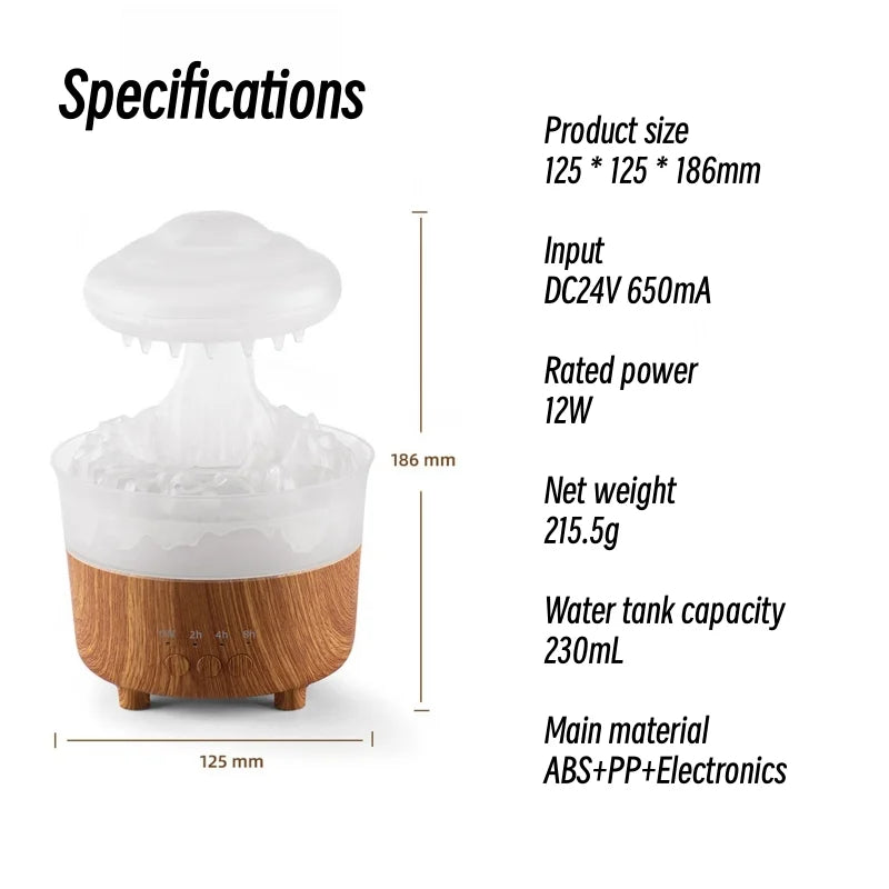 Rain Drip Mushroom Humidifier with 7 Color LED Aroma Diffuser