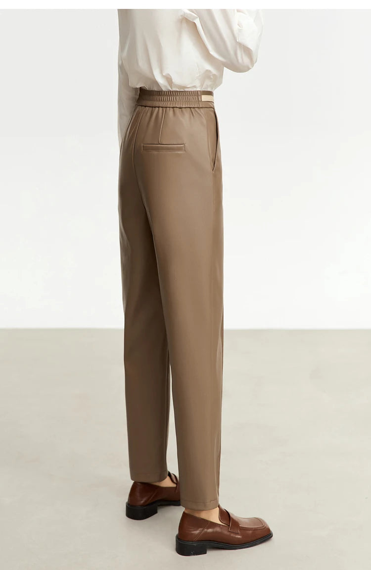 Women’s PU Leather Casual Pants – Loose Straight Floor-Length Trousers