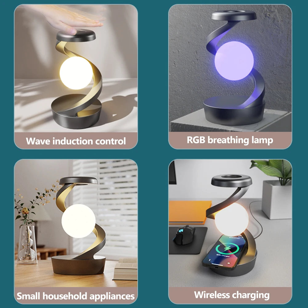LED 360° Levitating Night Light – Wireless Charging Desk Lamp