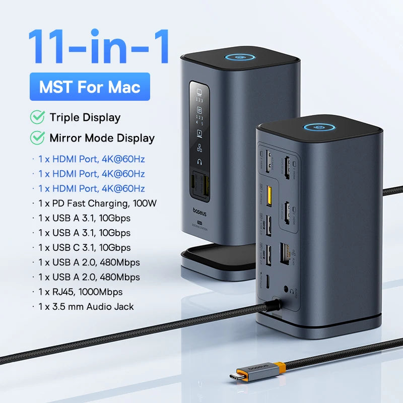 USB-C 11-in-1 Hub – 4K HDMI, DP Triple Display, 100W PD Dock