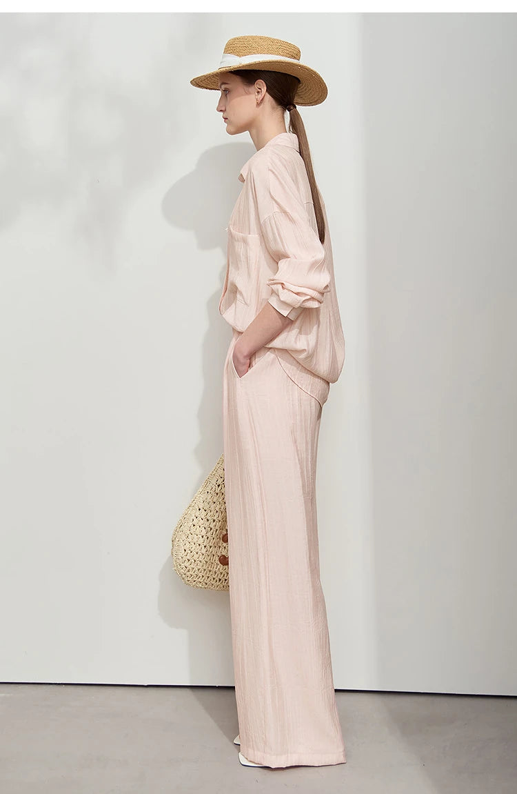 Women’s Casual Shirt & Wide Leg Pants – Spring Basic Separate Set