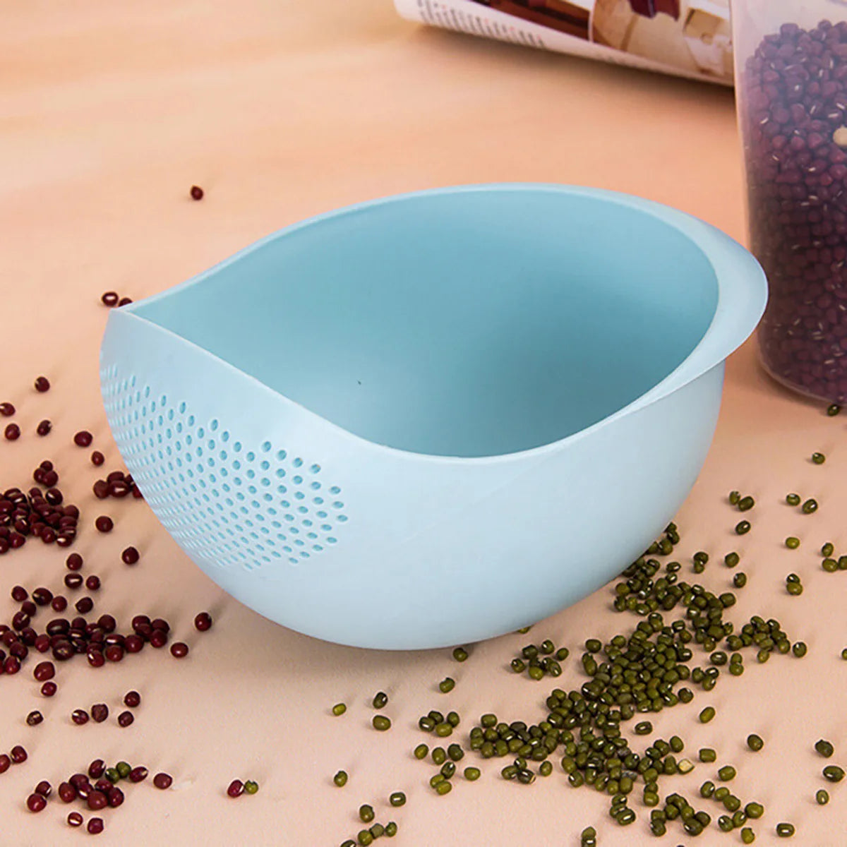 Multi-Use Rice Washing Colander Bowl with Handle – Kitchen Organizer