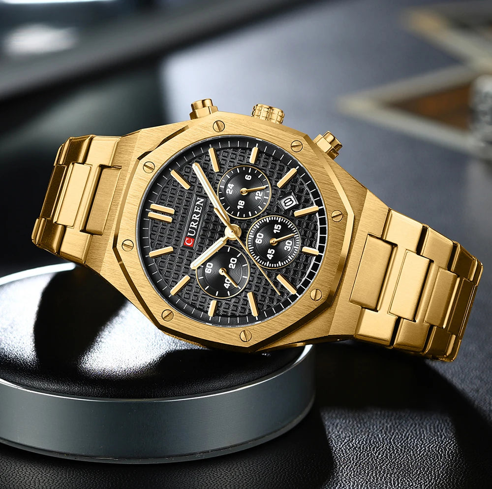 Casual Stainless Steel Quartz Watch – Waterproof Men’s Chronograph
