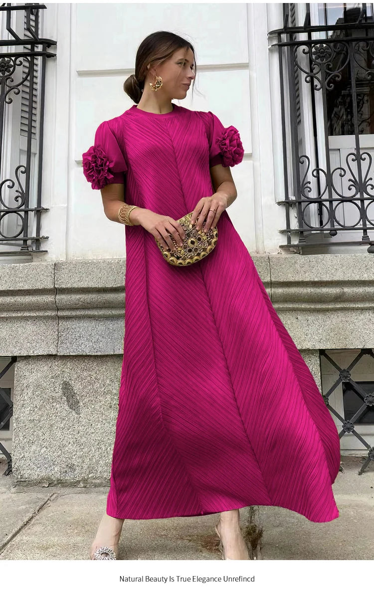 Women’s Pleated Geometric Floral Dress – Versatile Age-Reducing Outfit