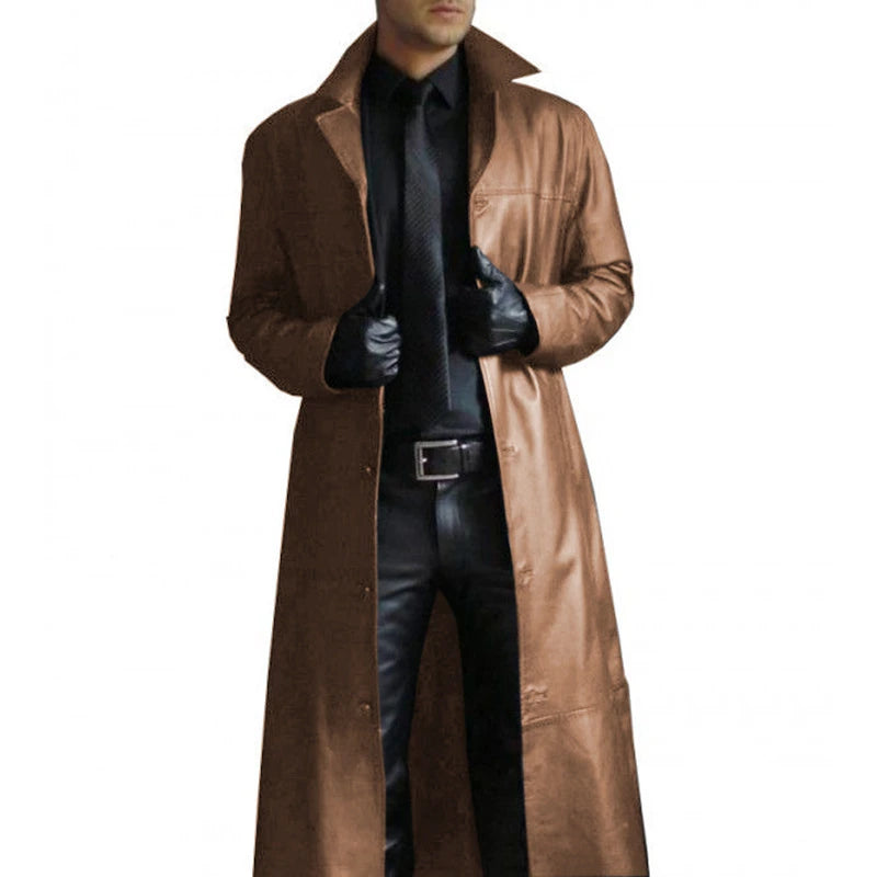Cartmela Men's Faux Leather Trench Coat