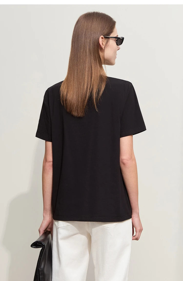 Women’s Casual Embroidered Cotton T-Shirt – Spring Short Sleeve Top