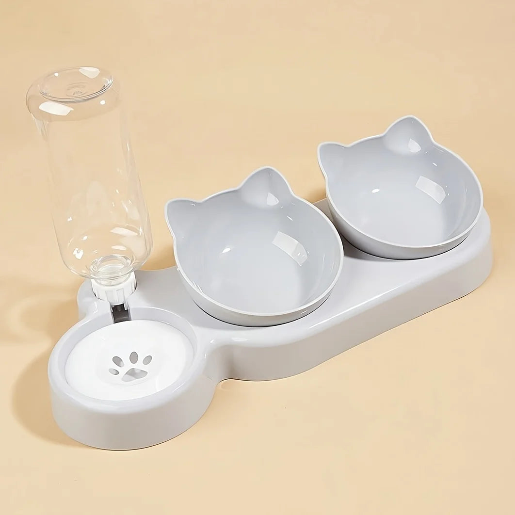 3-in-1 Cat Bowl Set with Tilted Design & Gravity Water Feeder