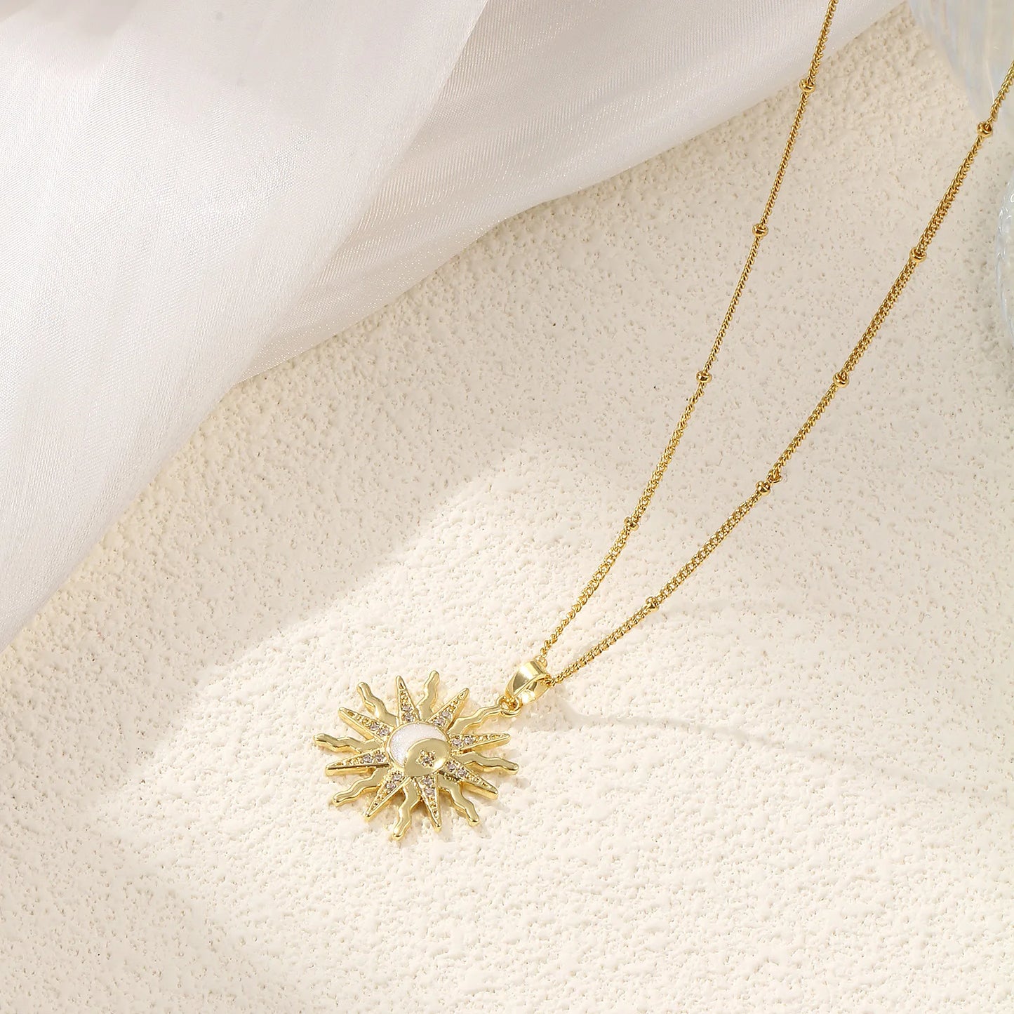 18K Gold Plated Galaxy Enamel Pendant Necklace – CZ Curb Chain