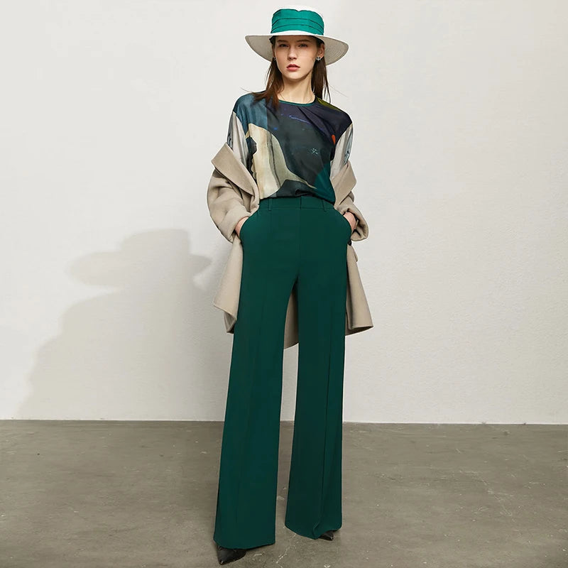 Women’s Wide Leg Chiffon Pants – High Waist Loose Office Trousers