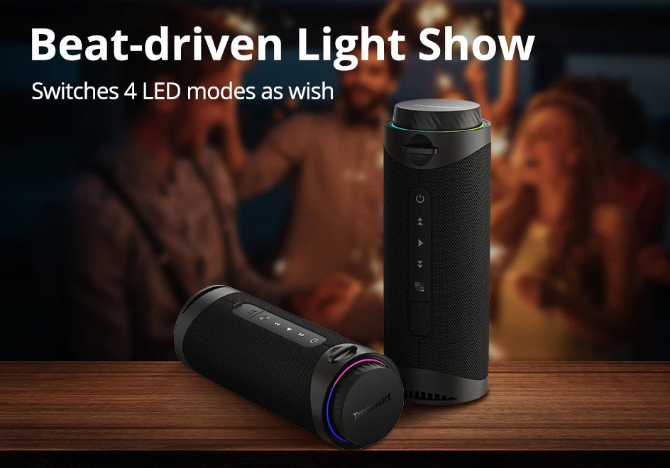 Portable Bluetooth Speaker – 360° Sound, LED Lights, App Control