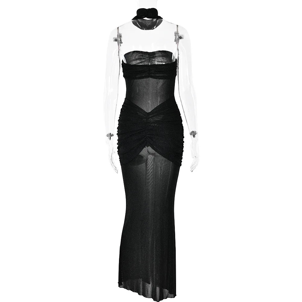 Women’s Strapless Mesh Double-Layer Dress – Slim Backless Summer Party