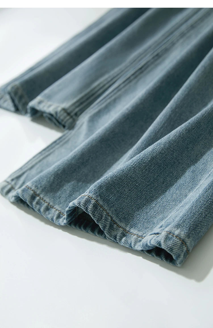 Women’s Blue Wide Leg Denim Jeans – Low Waist Loose Casual Trousers