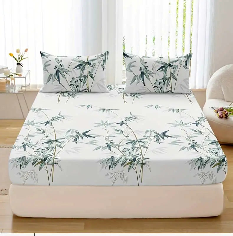 3pcs Bamboo Leaf Fitted Sheet Set – Soft, Breathable, Hypoallergenic