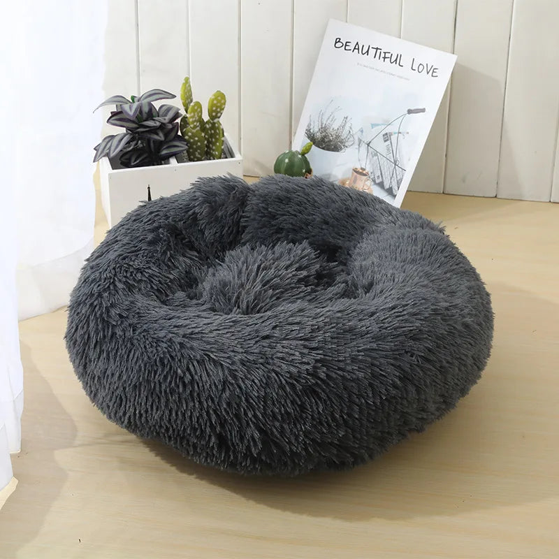 Round Plush Pet Bed – Soft Sleeping Cushion for Cats & Dogs