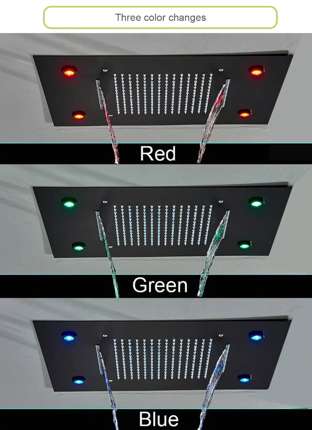 Black LED Rainfall Shower Head | Remote Control Ceiling Waterfall Tap