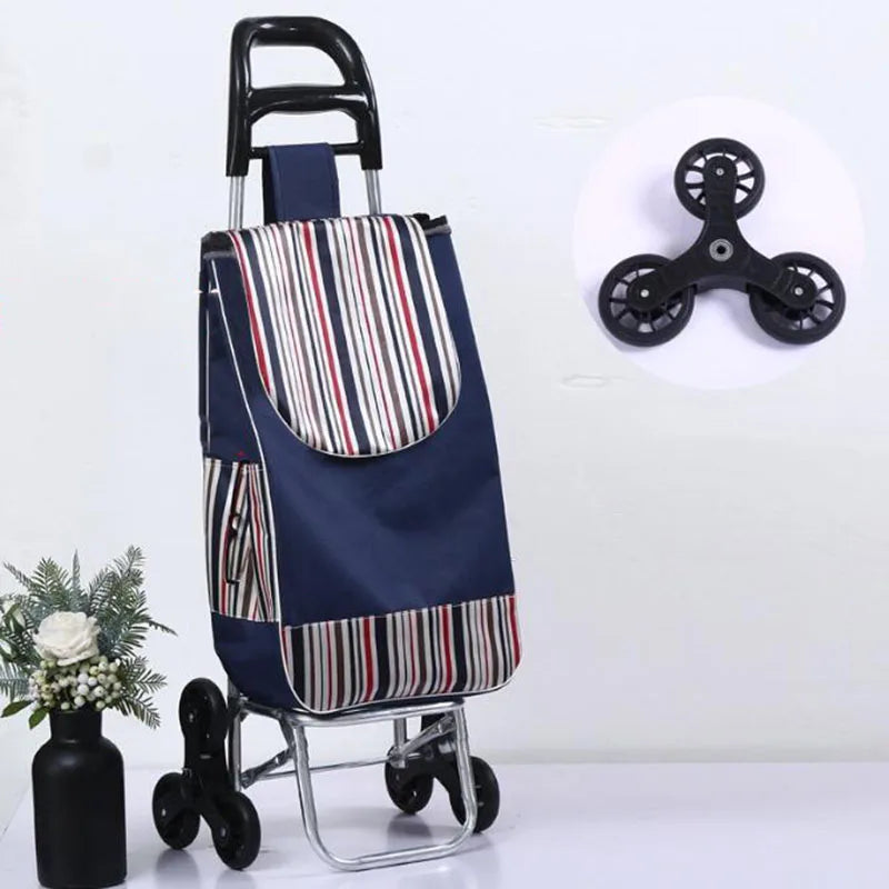 Folding Grocery Cart–Lightweight Aluminum Trolley with Climbing Wheels