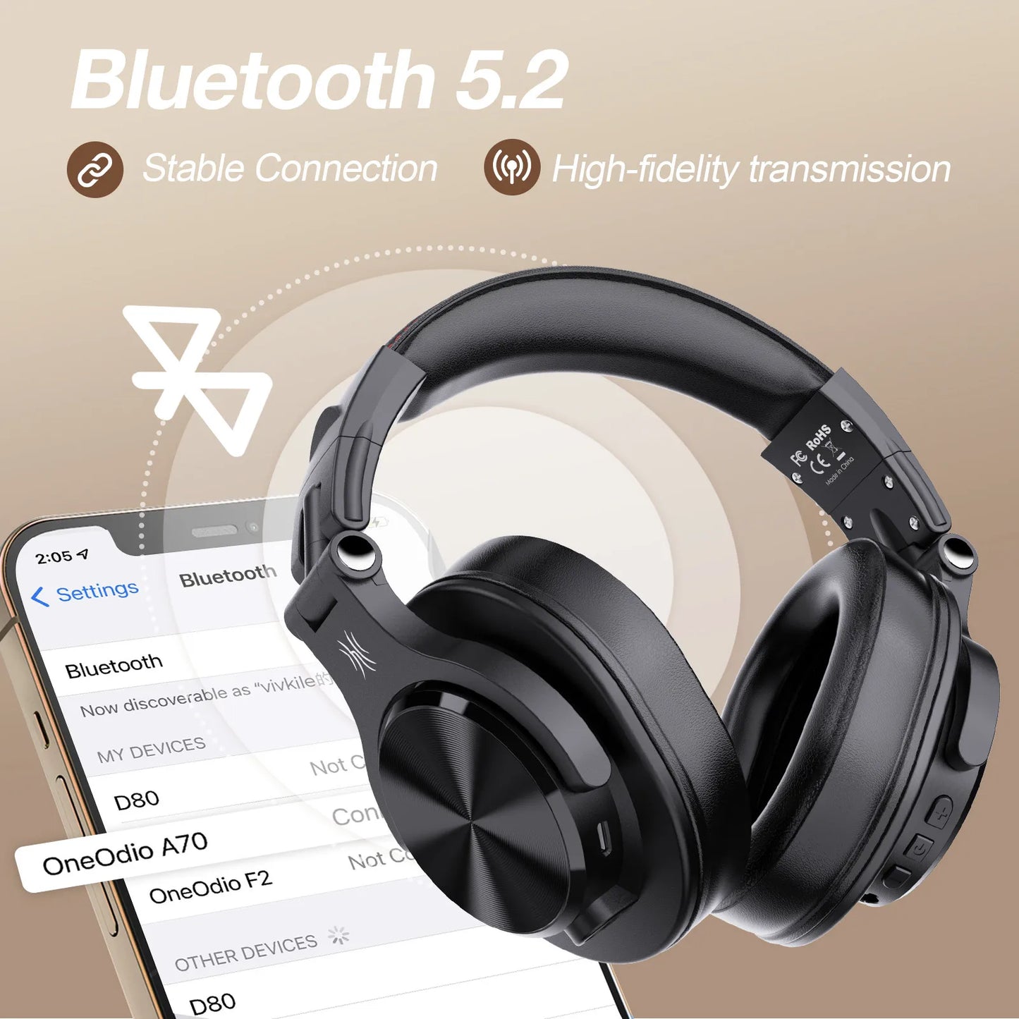 Bluetooth 5.2 Hi-Res Over-Ear Headphones – Wireless Studio DJ