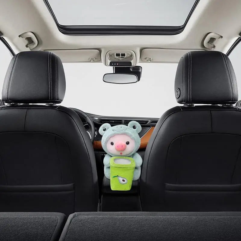 Cute Plush Animal Car Tissue Box & Trash Can Storage Organizer