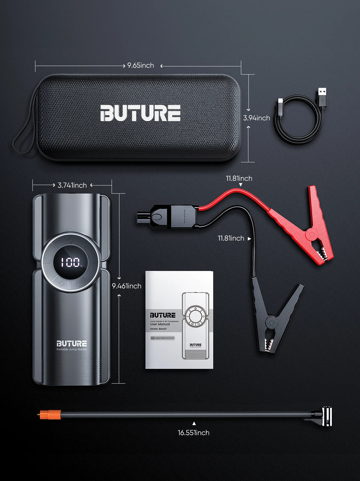 4-in-1 Jump Starter – 150PSI Air Compressor & 20000mAh Power Bank