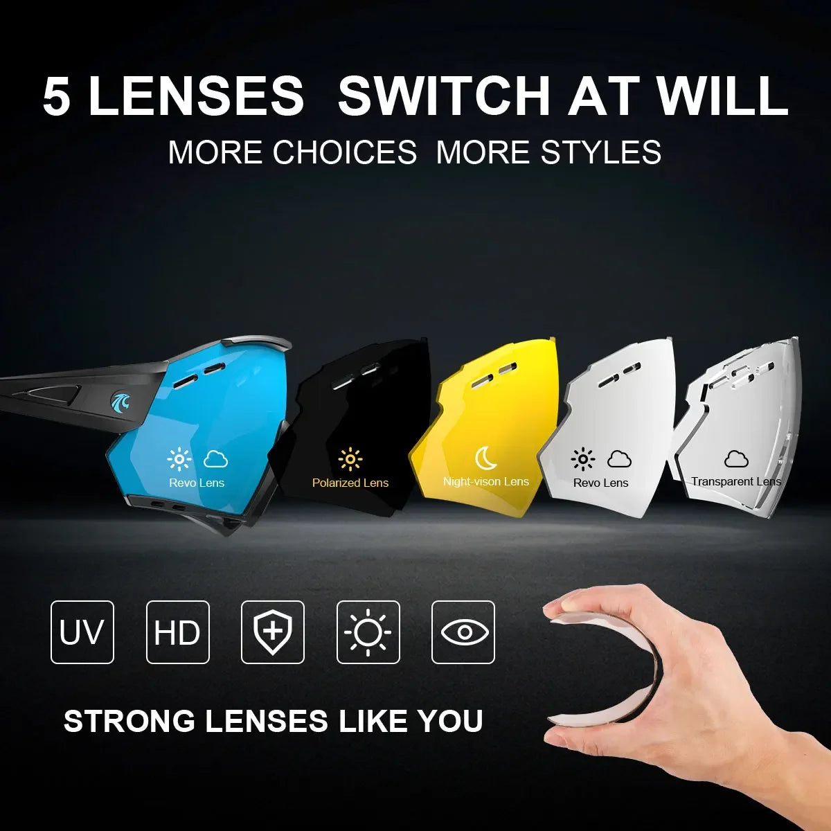 5-Lens Polarized Cycling Glasses – UV Protection Sports Eyewear