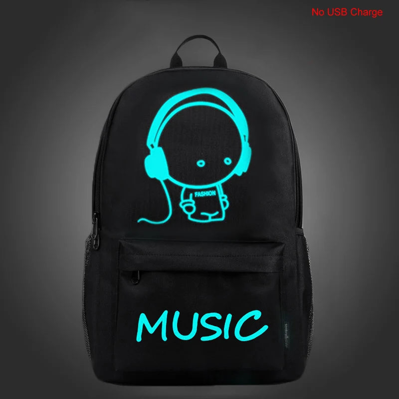 Luminous Anti-Theft Backpack – USB Charging Canvas Laptop Bag
