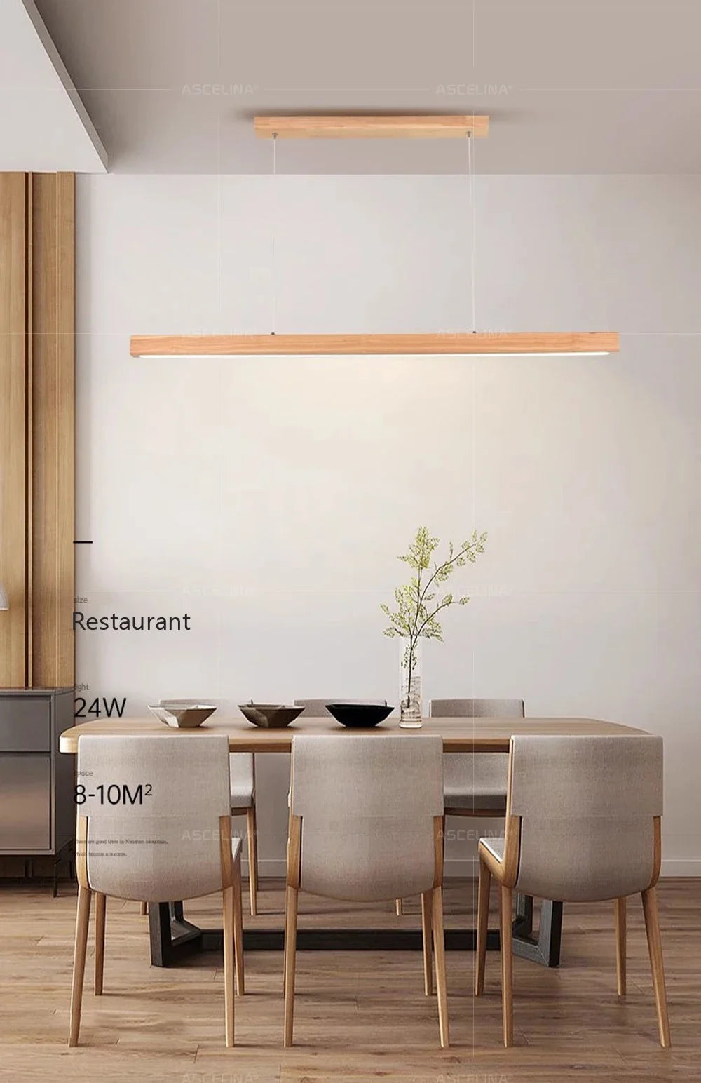 Nordic Wood LED Pendant Light – Long Strip Dining Table Fixture