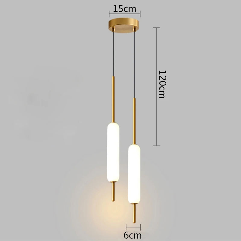 Modern LED Bedside Pendant Light – White Glass Tube, 1/2 Heads