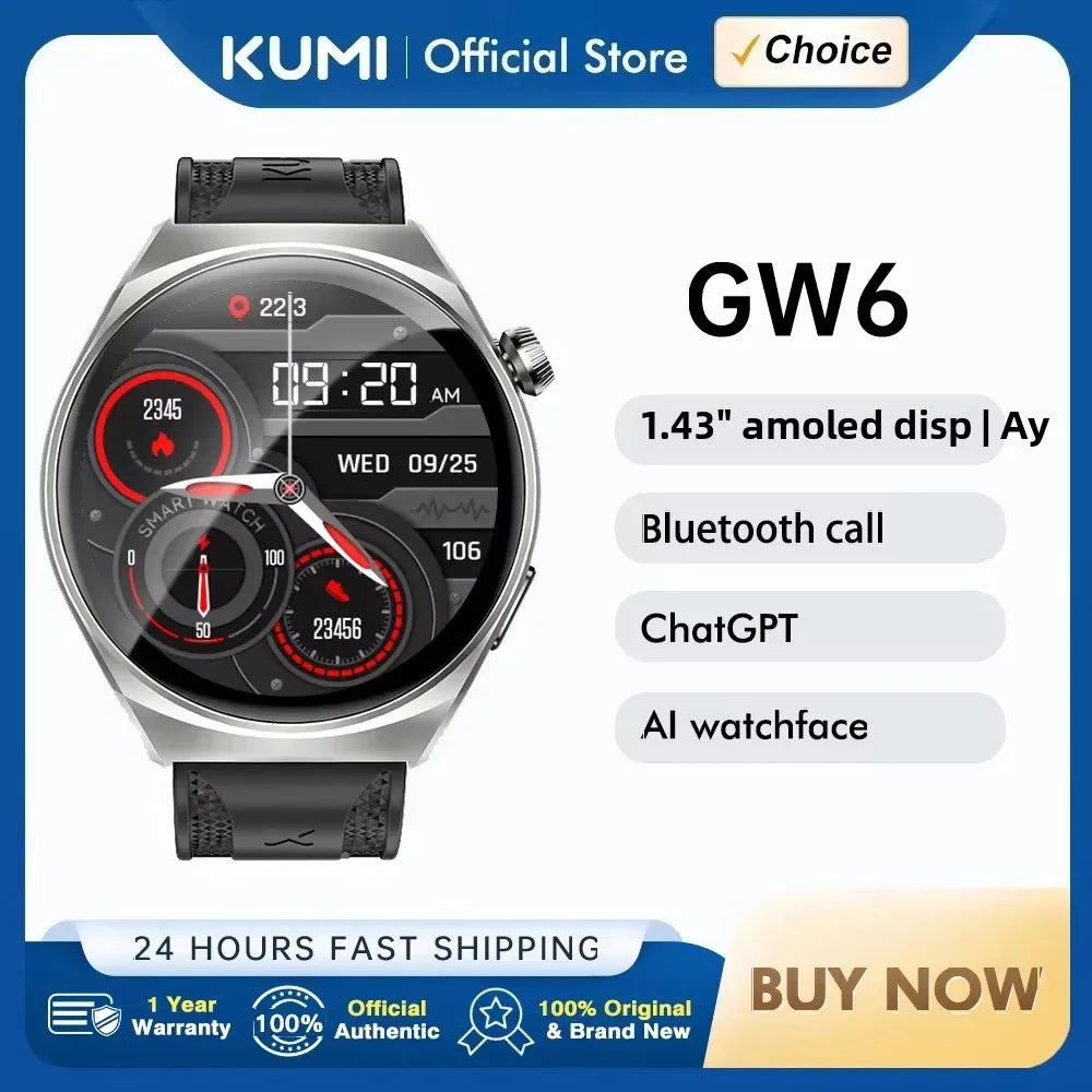 KUMI GW6 Smart Watch with ChatGPT – 1.43" HD Display