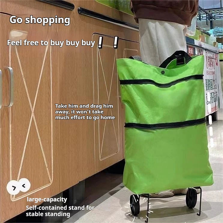 2-in-1 Folding Grocery Cart – Lightweight Trolley with Wheels & Bag