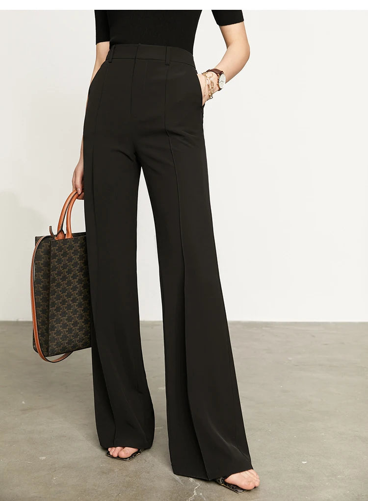 Women’s Wide Leg Chiffon Pants – High Waist Loose Office Trousers