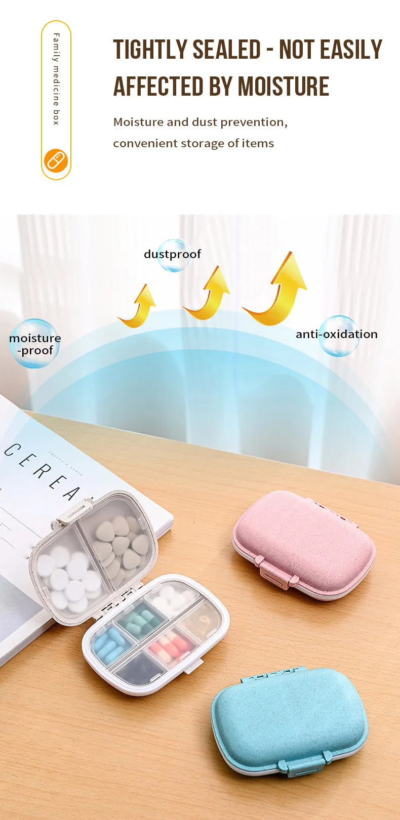 8-Grid Pill Organizer Box – Travel Medicine Storage with Seal Ring