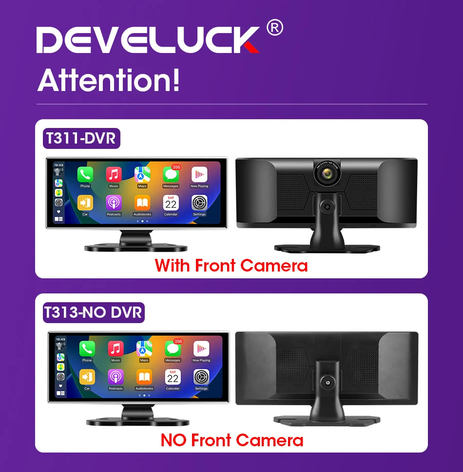 4K Dual Lens Car DVR Dash Cam with CarPlay, Android Auto, GPS, WiFi