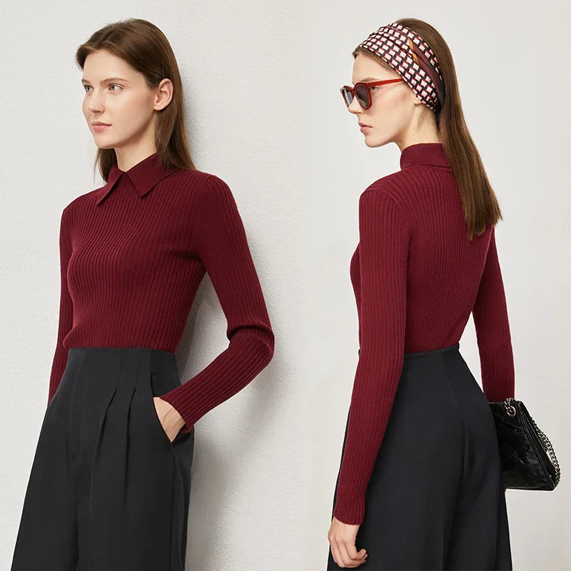 Women’s Slim Fit Striped Sweater – Autumn Office Basic Knitted Top