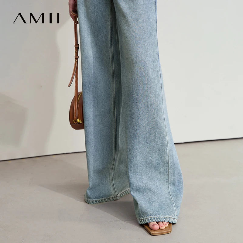 Women’s Blue Wide Leg Denim Jeans – Low Waist Loose Casual Trousers