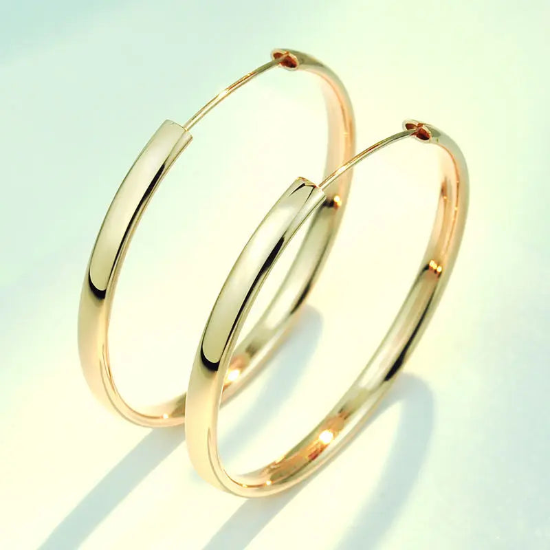 18K Gold Plated Hoop Earrings – 925 Silver, 3–7cm Size Options