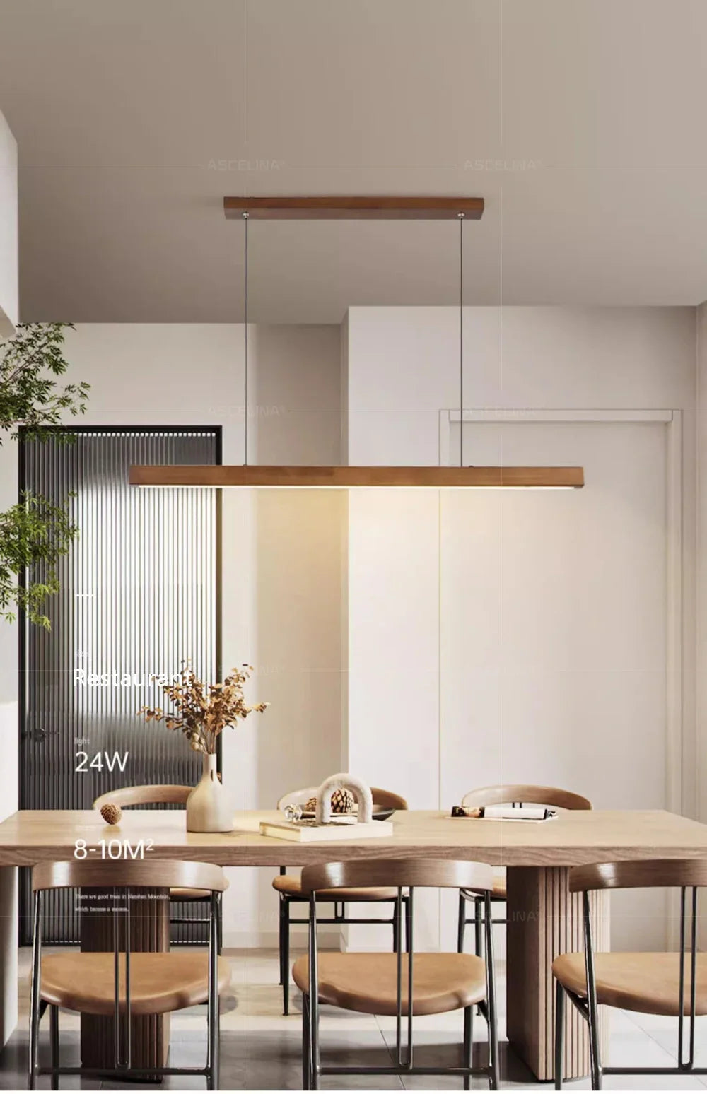 Nordic Wood LED Pendant Light – Long Strip Dining Table Fixture