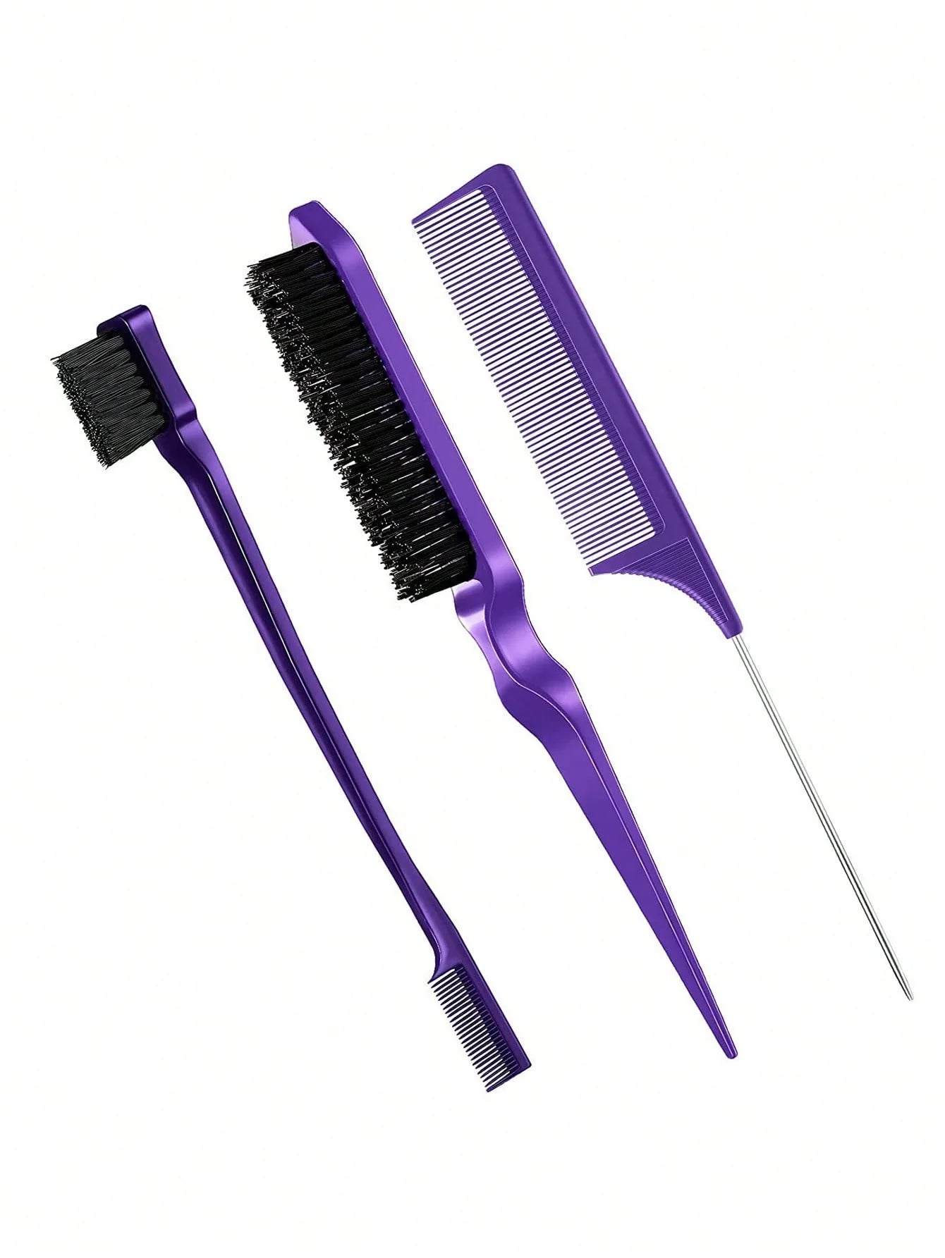 3pcs Hair Styling Comb Set – Edge Brush, Rat Tail & Detangling Tool