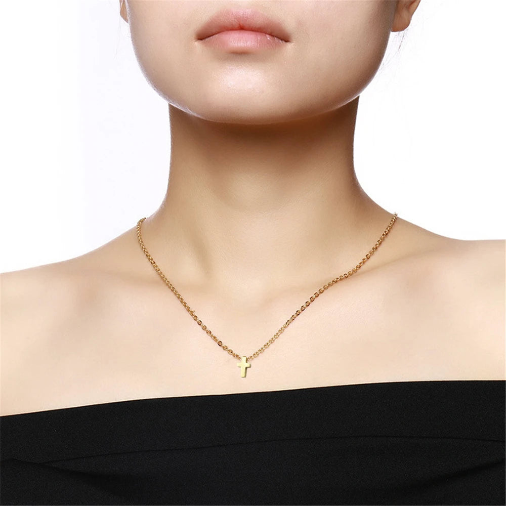 Gold Cross Necklace for Women – Stainless Steel Jesus Pendant