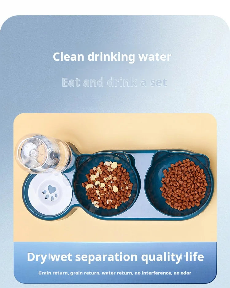 3-in-1 Cat Bowl Set with Tilted Design & Gravity Water Feeder