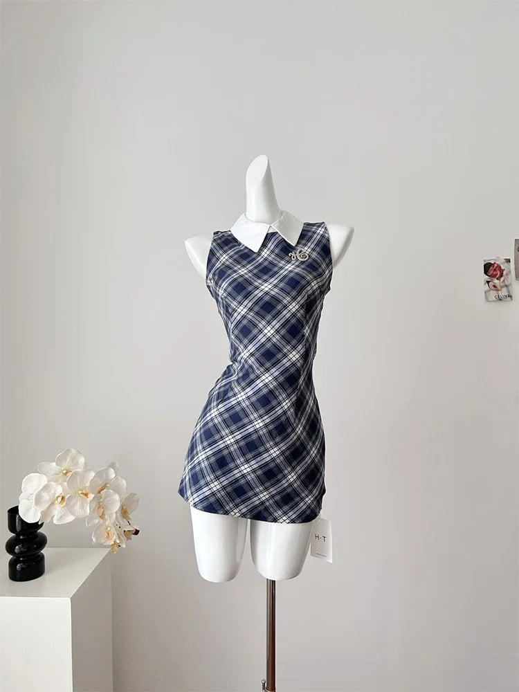 Women’s Summer Sweet Plaid Sleeveless Dress – Elegant Sexy Lace Dress