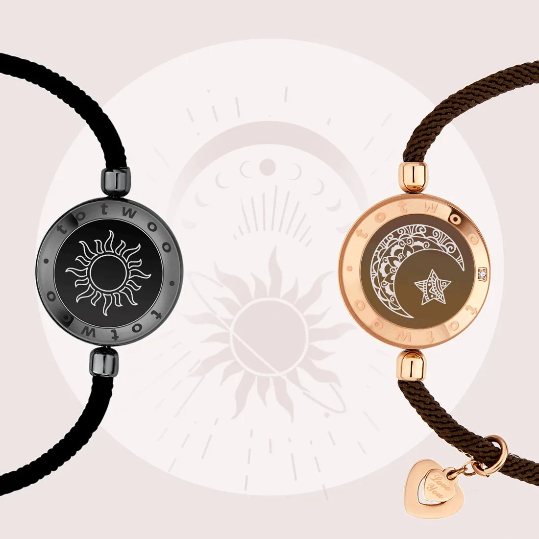 Long Distance Touch Bracelets – Sun & Moon Light-Up Couples Gift