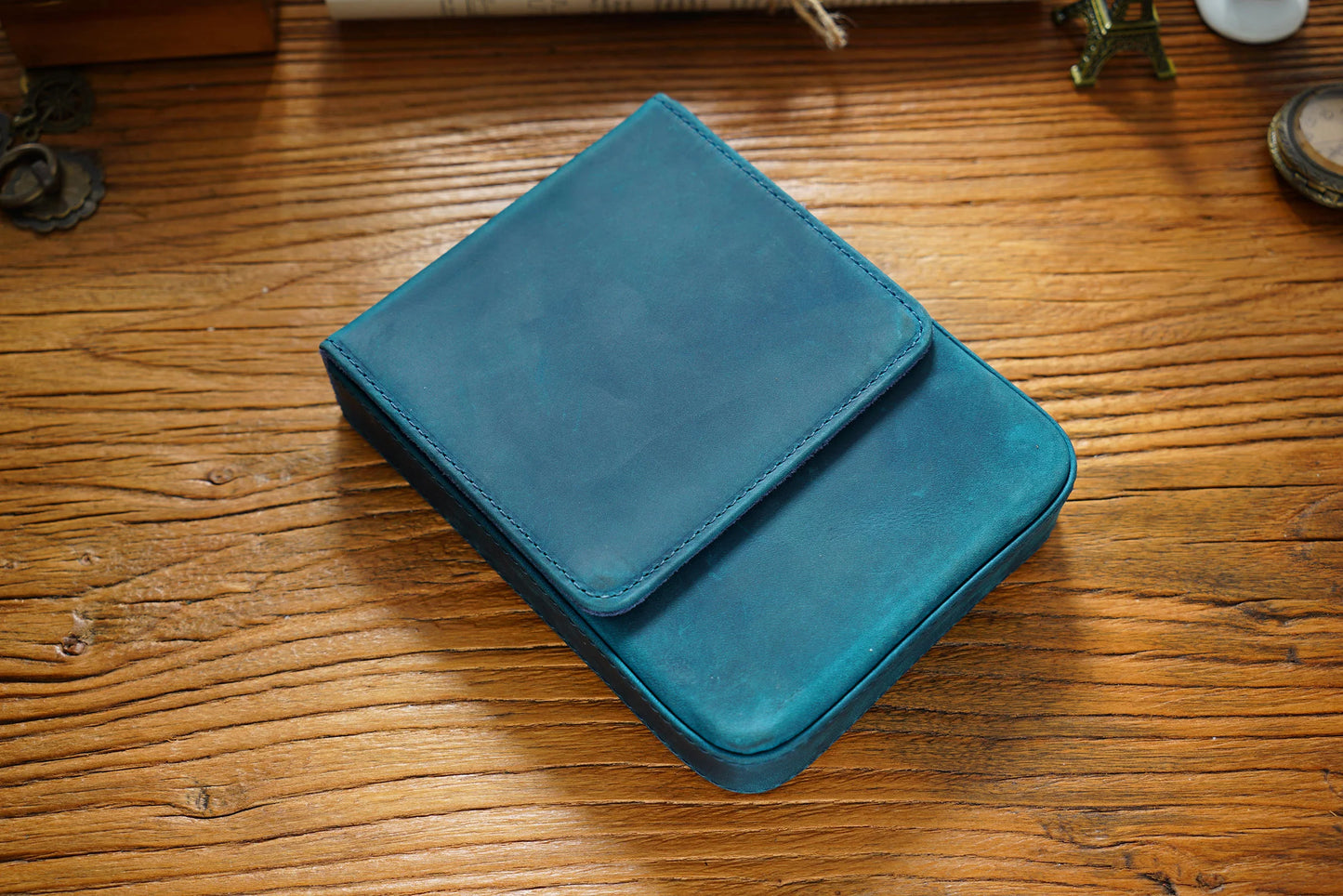 Vintage Genuine Leather Pen Pouch – 6-Slot Removable Tray Case
