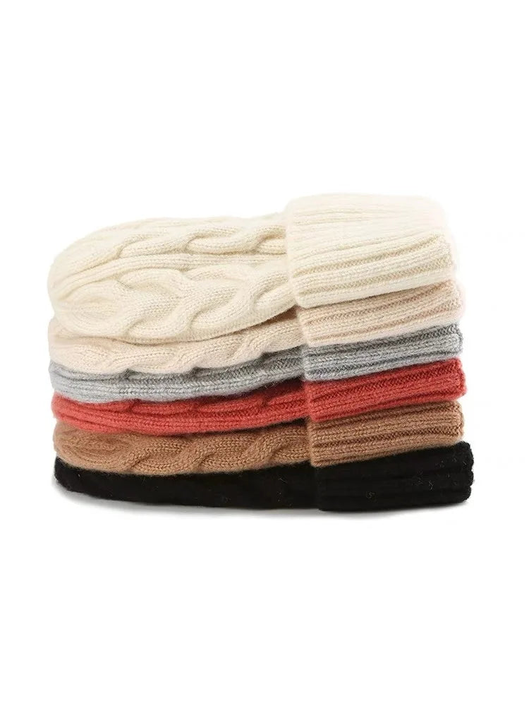 Thick Knitted Wool Beanie – Warm Solid Color Winter Hat