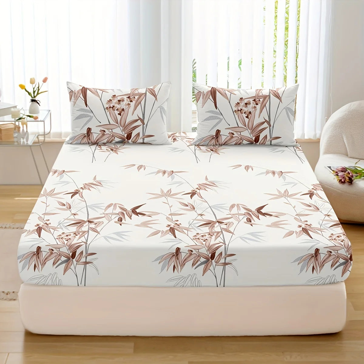 3pcs Bamboo Leaf Fitted Sheet Set – Soft, Breathable, Hypoallergenic