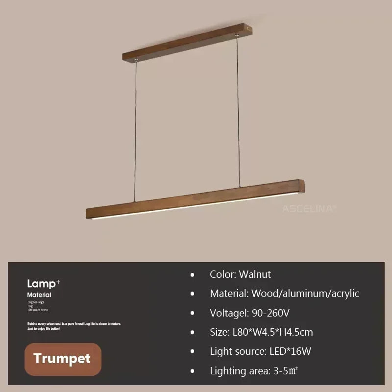 Nordic Wood LED Pendant Light – Long Strip Dining Table Fixture