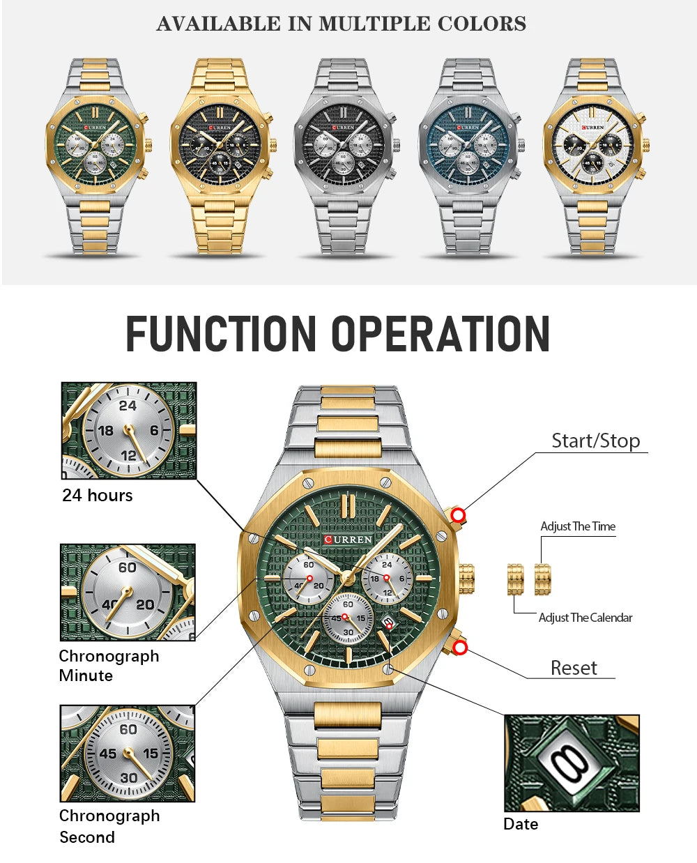 Casual Stainless Steel Quartz Watch – Waterproof Men’s Chronograph
