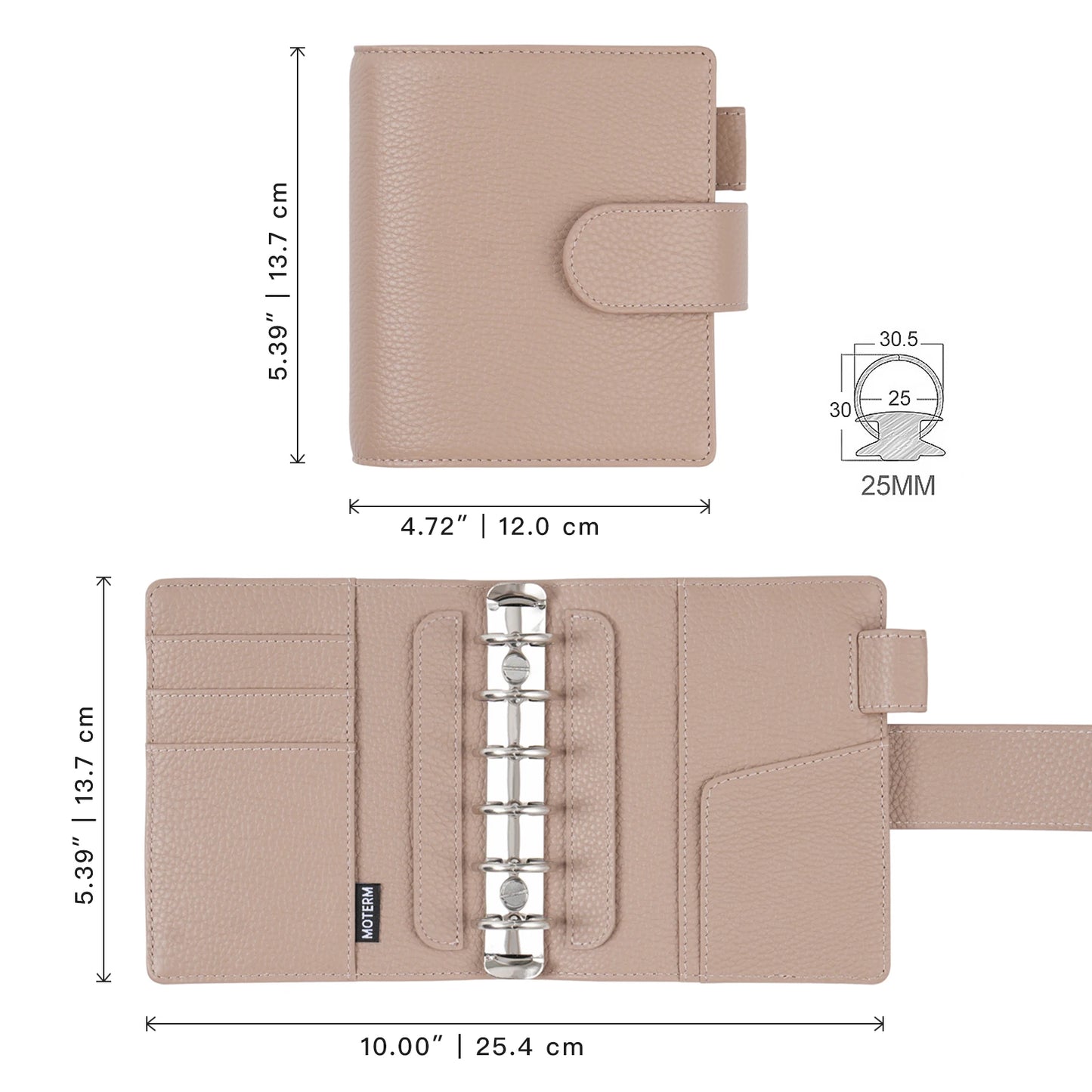 Elite Pocket A7 Rings Planner Cover – Pebbled Grain Leather, 25mm Rings