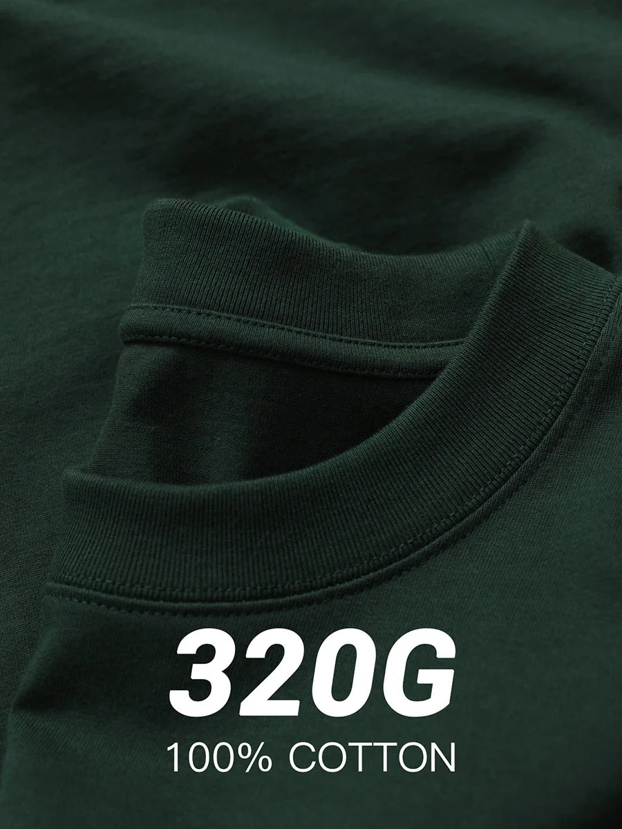 Oversized Heavy Cotton T-Shirt Men Solid Color Drop Shoulder Loose Fit